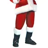 Christmas Santa Claus Costume Adult Velvet Leather Santa Claus Clothes Set Coats Pants Cap Glove Belt Shoe Covers Beard215w