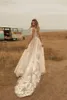 Verngo Lace Boho Wedding Dress Beach V Neck A Line Bohemian Bridal Gowns Rygglös modern mantel de Mariee