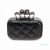 Designer-Mode-Damen-Leder-Abend-Clutch-Handtaschen, gruselige Totenkopf-Ringe-Handtasche, Halloween-Party, Ketten-Umhängetasche, karierte Geldbörse