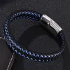 Charm Armbänder Männer Schmuck Mode Schwarz Blau Geflochtenes Leder Armband Für Edelstahl Magnetische Verschluss Männliche Handgelenk Band Geschenke C00021 Inte