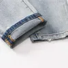 Sokotoo jean homme broderie imprimé couronne d'ange mode bleu clair coupe slim pantalon en denim extensible