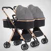 Baby barnvagnar# designer tvilling 3 i 1 avtagbar hög landskap lätt vikning absorber dubbel två sovkorg vagnmärke mjukt