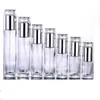 Garrafa de bomba de vidro transparente recarregável vazia (10ml ~ 120ml) para a loção de embalagem, frascos cosméticos do creme