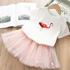 Kids Designer Clothes Girls Flamingo T Shirts Mesh Skirts 2pcs Sets Boutique Girl TUTU Skirt Suits Summer Kids Clothing DHW40311725034