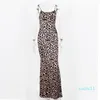 Bahçe Uzun Yaz Elbise Leopard Kadın Vintage Baskı Partisi Maxi Elbise Günlük Zarif Plaj Elbise Bayanlar Moda