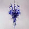 Lamps Modern Chandelier LED Lighting Bulbs Hand Blown Glass Pendant Lights Fixtures Blue Flower Hanging Lamp 48" Home Indoor Light for Christmas Decor