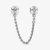 100% 925 Sterling Silver Band of Hearts Safety Chain Charms Fit Original European Charm Bracelet Fashion Women Wedding Engagement 215u