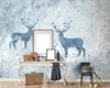 3d Animal Wallpaper 3d Modern Wallpaper Auspicious Deer in the Blue Forest Retro Living Room Bedroom Wallcovering HD 3d Wallpaper