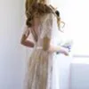 Шампанское Boho Свадебные платья 2020 с короткими рукавами V шеи кружева аппликация без спинки свадебное платье пляж свадебные платья халат де Марие