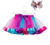 Dziewczynka Ubrania Łuk Headwear Dziewczyny Spódnice Księżniczka Tutu Spódnica Rainbow Baby Girl Ubrania Dla Dzieci Party Ball Suknia Kids Spódnicy