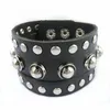 Male & Female Personality Rock Accessories Alloy Rivets Beaded Bracelets (color: black) PLB010 Trendy Punk Leather Woven Jewelry