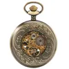 Steampunk Classique Bronze Squelette À Remontage Manuel Montre De Poche Mécanique Creux Cas Hommes Femmes Montres avec Pendentif Chaîne Reloj de bolsillo