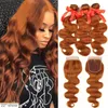 Body Wave Braizilian Virgin Hair Bundles with Closures Human Remy Hair Bundles with Closure Color 27 Color 30