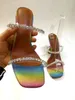 Moda Sandálias Rainbow Glitter Crystal One Strappy tornozelo cruzado salto alto sandálias Sapatos6159708