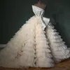 Major Beading Pearls Ball Gown Wedding Dresses Tiered Skirts Tulle Bottom Princess Bridal Dress Lace Up vestidos de novia