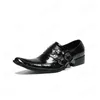 Moda Rhinestone Buckle Sapato de bico fino Men couro genuíno sapatos Black Plus Size homem de partido negócio Shoes