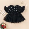 Vestido de verano para niñas, vestido de gasa con lunares negros, vestidos de princesa para niños pequeños y pequeños, ropa para niñas, ropa para bebés, ropa para niños calientes