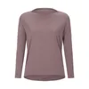 lu-06 yoga sport shirt dubbelzijdig naakte loose fit lange mouwen tops ademend running training gym fitness kleding vrouwen atletische t-shirt