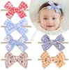 Baby Girls Designers Hairpin Plaid Daisy Sunflower Print Headbands Head Band Nyfödda Big Bows Hair Band Headwrap Hårtillbehör D9309