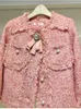 New Autumn fashion women's o-neck tassel fringe rhinestone bow patched tweed woolen thickening jacket coat plus size casacos SML