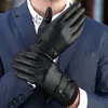 New Fashion Black Business Men Faux Läder Vinterförare Handskar Touchscreen Pu Varm handske Lined Artificial Fur