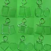500st Clear Acrylic Plast Blank Nyckelringar Infoga Passport Fotoram Keychain Picture Frame KeyRings Party Gift
