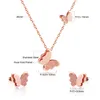 Oro Argento Oro rosa Collana a catena a farfalla Orecchini pendenti Set di gioielli a farfalla dolce per le donne Regalo Fahion Catena di gioielli con clavicola