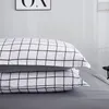Bonenjoy Queen Size Bedding Set White Color Black Plaid Microfiber Reactive Printed King Size Bed Linen Sets For Bedroom Kit 201021