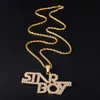 Hip Hop Gold Color Letters Words Bling Full Rhinestoned Iced Out Rope Chain Pendants Halsband för män smycken8578232