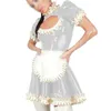 12 couleurs doux volants garniture plissée Mini robe dames trou de serrure avant PVC français robe de chambre Sexy Cosplay fête serviteur uniforme