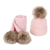 2pcs Barn Stickad Beanie Hat Scarf Set Spädbarn Baby Fake Ball Pom Pom Cap Q0ke