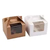 300 X 4 cavités fenêtre transparente Muffin boîtes papier Kraft Portable boîte de cuisson bricolage à la main Biscuit boîtes d'emballage pour la fête d'anniversaire