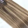 One Piece Real Hair Extensions Clip In Human Hair Balayage Highlight Färg # 4 Kololater Brown To # 27 Honey Blonde Ombre Haft Weft