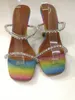 Moda Sandálias Rainbow Glitter Crystal One Strappy tornozelo cruzado salto alto sandálias Sapatos6159708