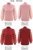 Mulheres Turtleneck Malha Flor Longa Sheer Sleeve Sweater Top Blusa Blusa Camisa