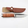 High Quality Hand Made Outdoor Survival Straight Hunting Knife Pattern Steel Drop Point Blade Steel + Leather Handle With Leather Sheath