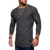 New Mens O-nacke T-shirt Fitness Bodybuilding T-shirt High Street Spring Långärmad Zipper Casual Style Bomullstopp