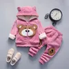 Topo Set di abbigliamento per ragazze Winter Keep Warm Plus Velluto ispessimento Bear Boy Set di abbigliamento Giacca con cerniera con cappuccio e pantaloni Tuta per bambini