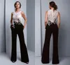 Womens Jumpsuit Elegante Formele Avondjurken 2022 Witte Kant Zwarte Pantsuitjes Kijk Hoewel Top Prom Bruidsmeisje Party Jurk Plus Size Broek