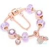 Hot Sale Fashion Luxury Designer Diamond Crystal Diy European Beads Sweet Heart Charm Bangle Armband för Woman Girls Rose Gold