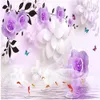 classic painting wallpaper Purple rose wallpapers 3D three-dimensional flower soft package living room TV background wall