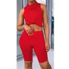 Women's Tracksuits Two Piece Set Scarf Collar Sleeveless T Shirt Crop Shorts Women Tracksuit1