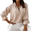 Muyogrt Deep V Neck Ruffle Blusskjortor Kvinnor 2020 Höst Sexig Solida Lösa Toppar Ladies Nya Casual Långärmade Kontor Blous