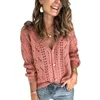 Women's Knits & Tees Europe And America Sweater Cardigan Ladies Solid Color Hollow V-neck Womens Sweaters Knit Women