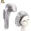 20 stks / partij Heren Silky Durags Bandanas Turban Hat Pruiken Doo Mannen Satijn Durag Biker Headwear Bonnet Cap Comfortabele Slaaphoed