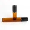 5ml 10ml Amber Glass Roll On Bottles for Essential Oils with Steel Roller Ball and Black Caps WB2563