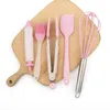 5pcs / set outil de gâteau en silicone gel de silice spatule grattoir brosse à huile pinces alimentaires batteur à oeufs fouet gâteaux décoration stylo rose cuisson BH4104 TYJ