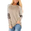 Vrouwen Blouses Leopard Colorblock Crew Hals T-shirt Losse Lange Mouw Streep Splicing Pullover T-shirts Lady Tops