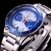 NOUVEAU M70330 MIYOTA Quartz Chronograph Mens Watch Arear Case Bleu Inner White Digne Bracelet en acier inoxydable Swisstime B56B9385904