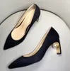 2022 nouveau style chaussures habillées grosse perle talon haut bout pointu chaussure de mariage escarpins en daim noir dos sans lacet escarpins de base quotidiens